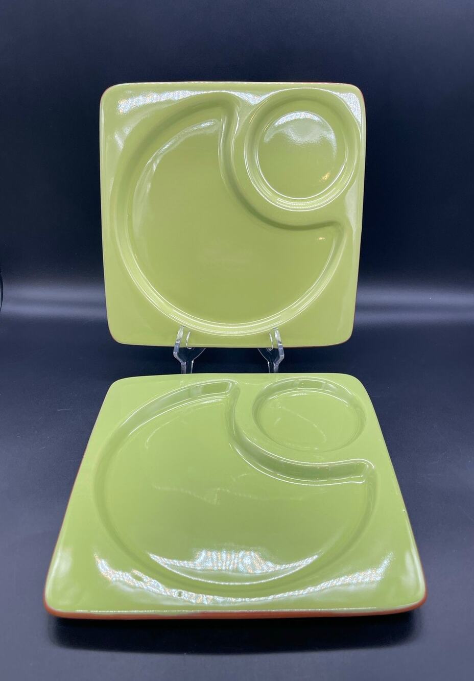 Style Eyes by Baum Bros Green Set of 2 Square Snack Sets Plates 9.75"